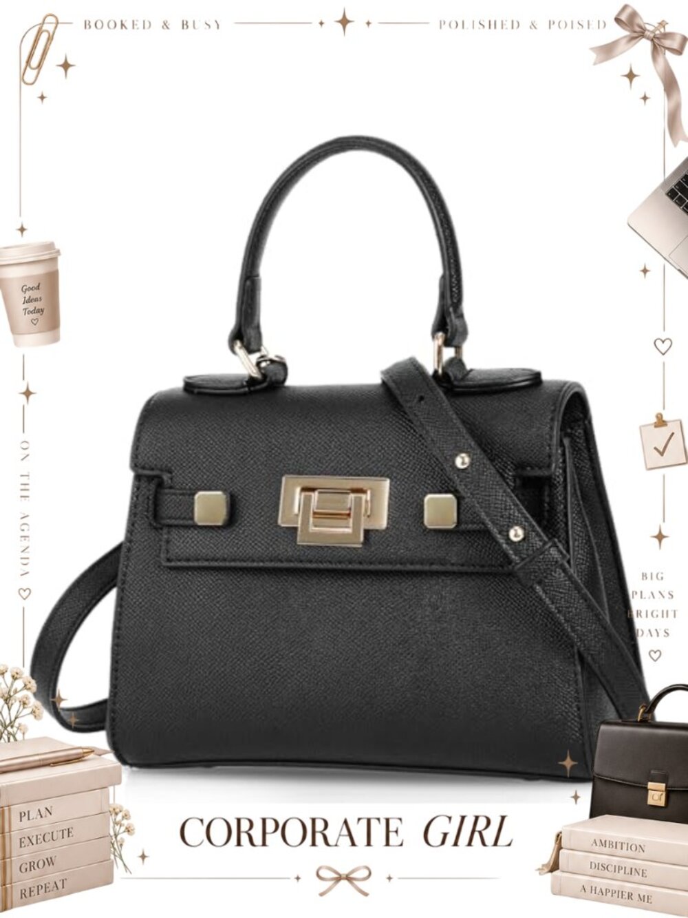 Faux Leather Mini Satchel Crossbody Bag Top Handle Purse